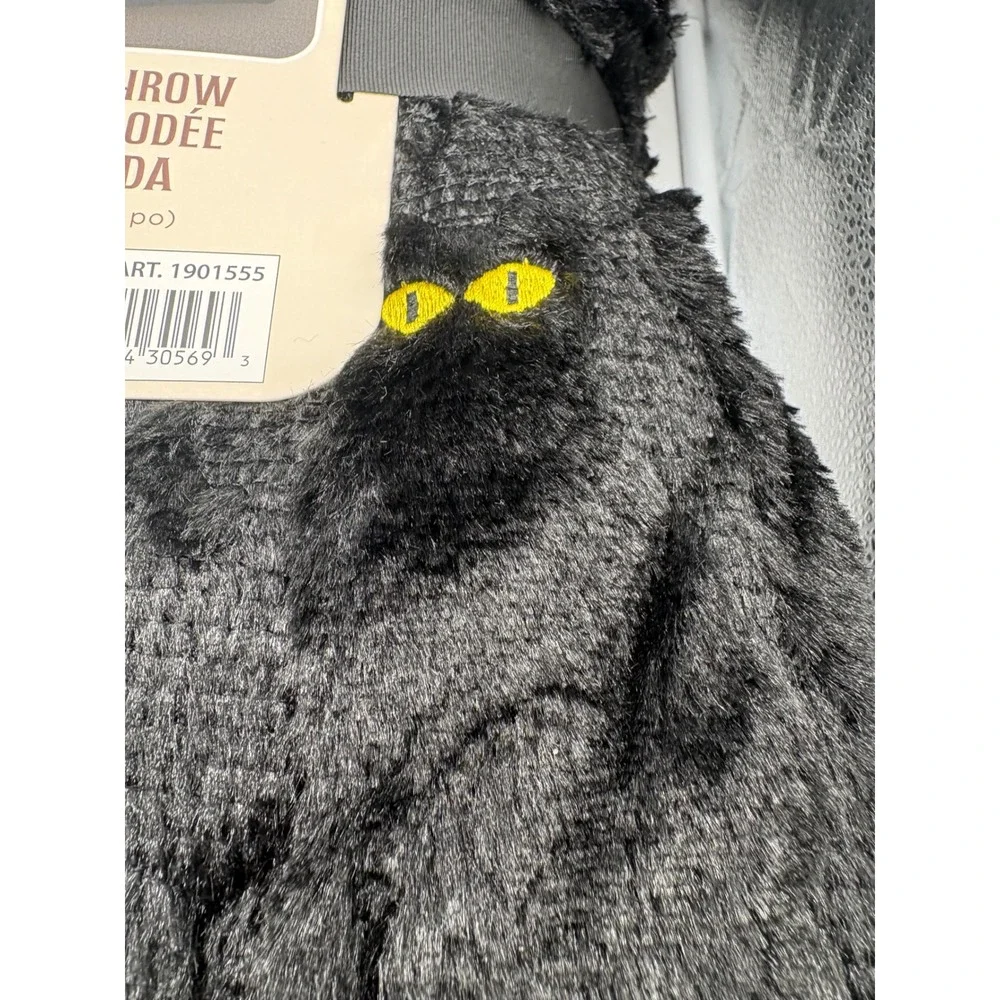 VIRAL TikTok Costco Halloween Black Cat Blanket Embroidered Faux Fur Throw NWT